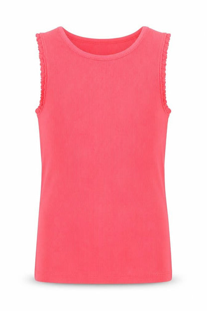 Front view of F&F girls’ pink cotton basic tank, size 6-7, years crew neck pullover