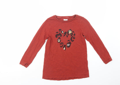 NEXT Girls Brown  Cotton Pullover T-Shirt Size 8 Years Crew Neck Pullover - Heart