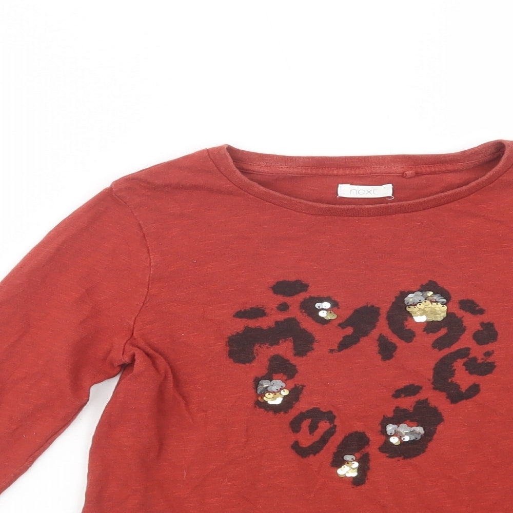 NEXT Girls Brown  Cotton Pullover T-Shirt Size 8 Years Crew Neck Pullover - Heart
