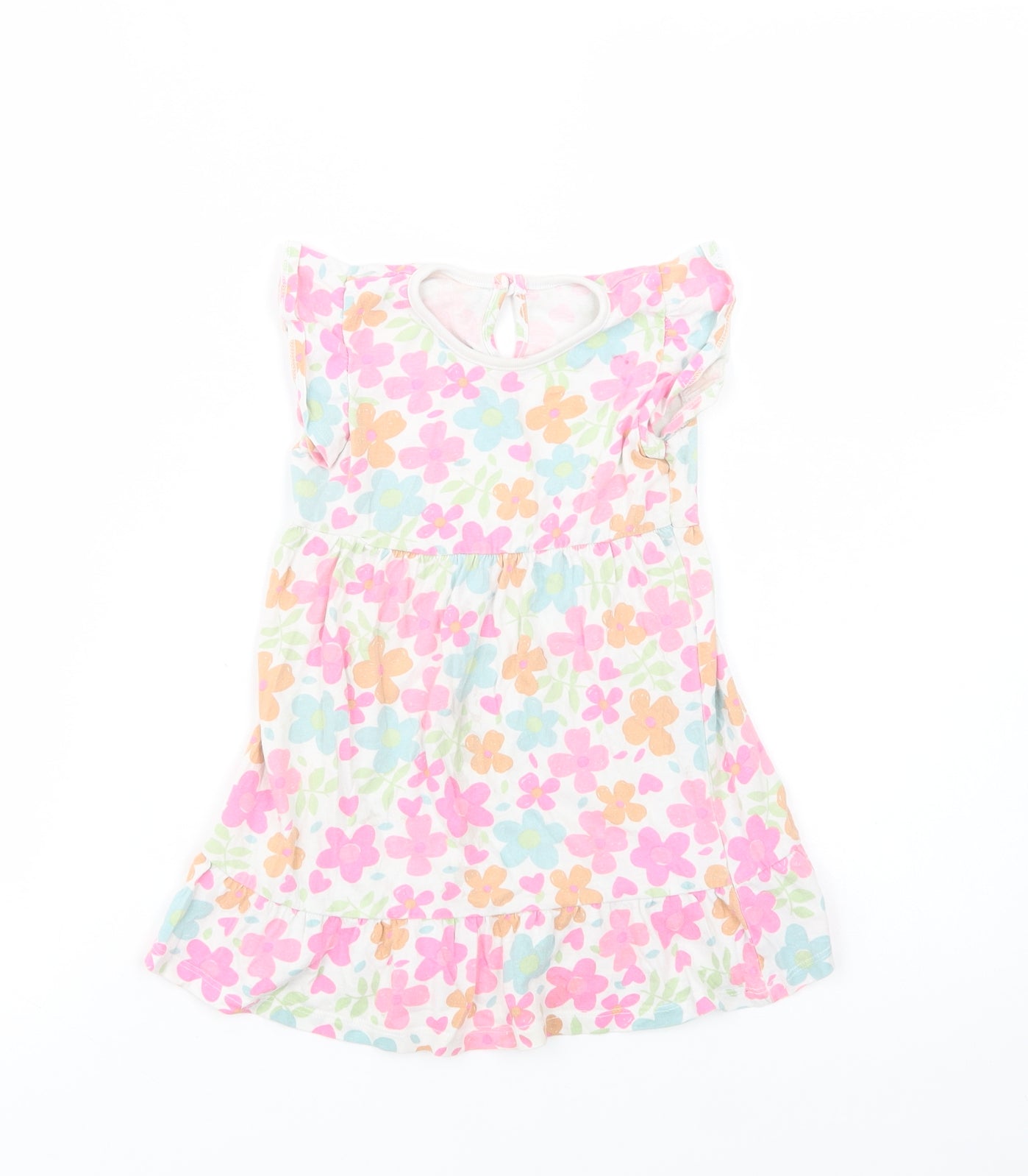 Dunnes Stores Baby Multicoloured Floral Cotton Fit & Flare  Size 18-24 Months  Crew Neck Button