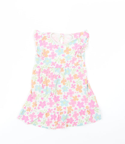 Dunnes Stores Baby Multicoloured Floral Cotton Fit & Flare  Size 18-24 Months  Crew Neck Button