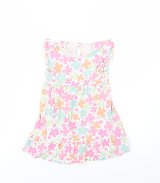 Dunnes Stores Baby Multicoloured Floral Cotton Fit & Flare Size 18-24 Months Crew Neck Button