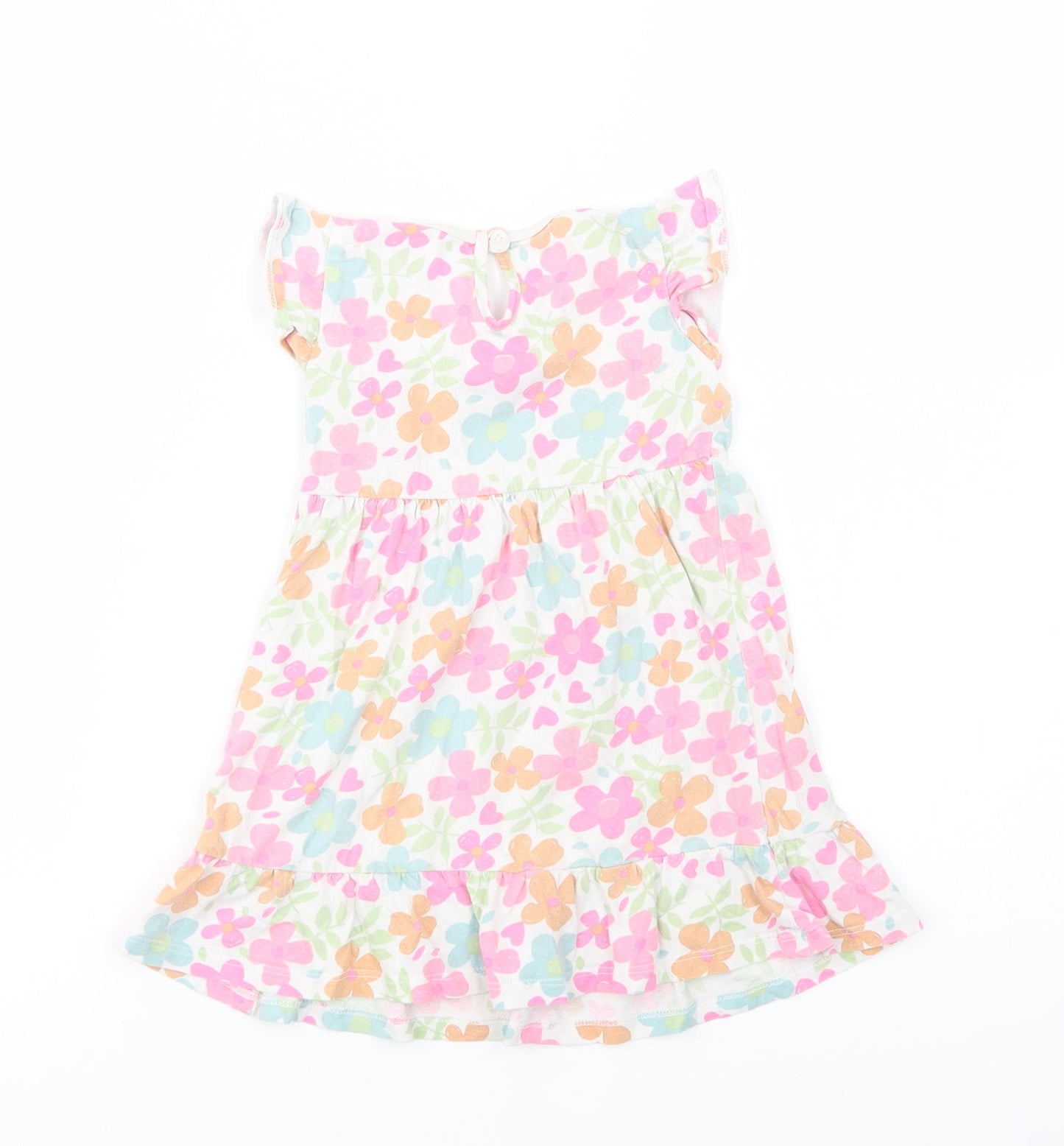 Dunnes Stores Baby Multicoloured Floral Cotton Fit & Flare  Size 18-24 Months  Crew Neck Button