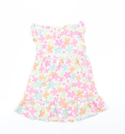 Dunnes Stores Baby Multicoloured Floral Cotton Fit & Flare  Size 18-24 Months  Crew Neck Button