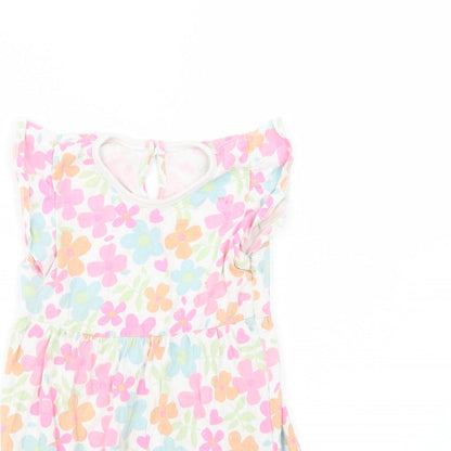 Dunnes Stores Baby Multicoloured Floral Cotton Fit & Flare  Size 18-24 Months  Crew Neck Button