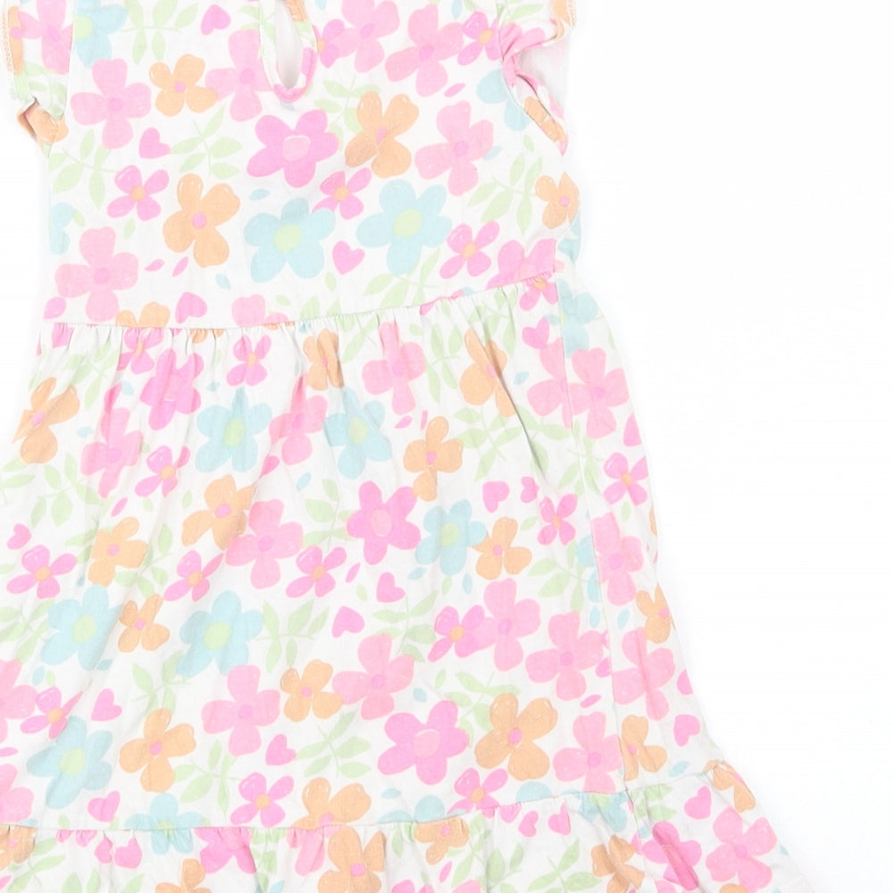 Dunnes Stores Baby Multicoloured Floral Cotton Fit & Flare  Size 18-24 Months  Crew Neck Button