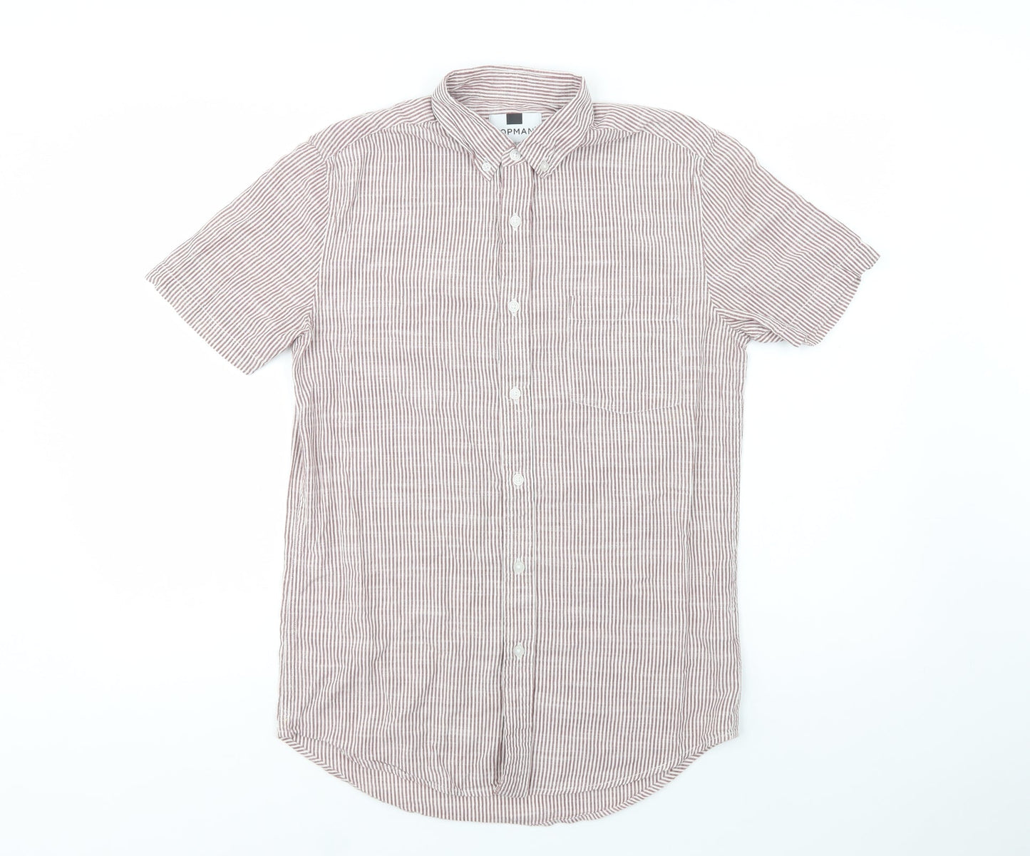 Topman Mens Red Striped Cotton  Button-Up Size S Collared Button
