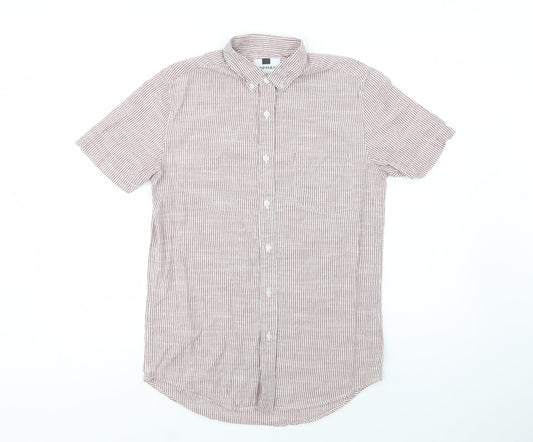 Topman Mens Red Striped Cotton  Button-Up Size S Collared Button
