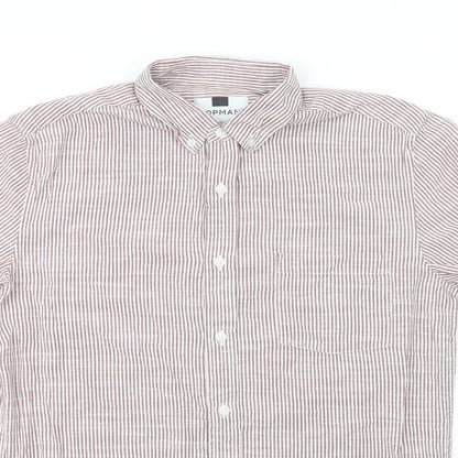 Topman Mens Red Striped Cotton  Button-Up Size S Collared Button