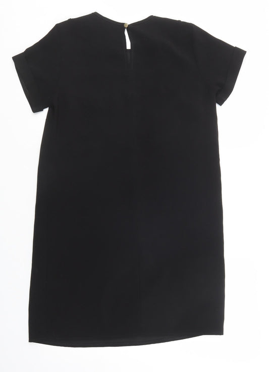 New Look Womens Black  Polyester Shift  Size 8  Crew Neck Button