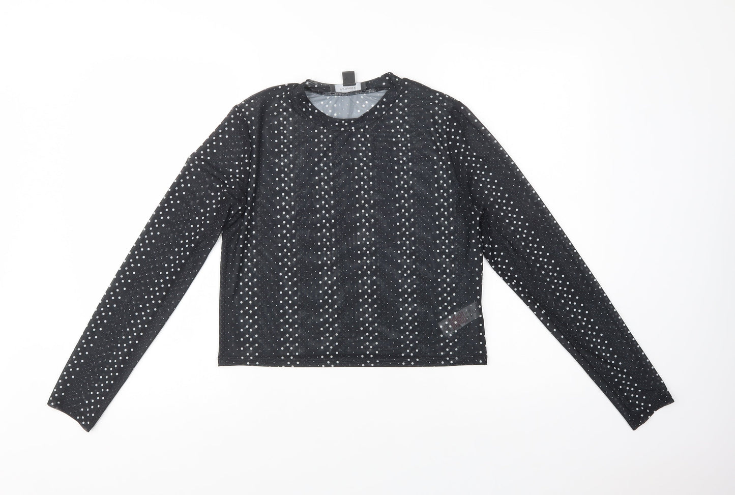 Primark Womens Black Polka Dot Polyester Basic Blouse Size L Crew Neck