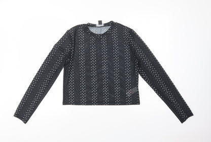 Primark Womens Black Polka Dot Polyester Basic Blouse Size L Crew Neck