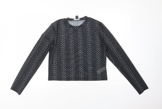 Primark Womens Black Polka Dot Polyester Basic Blouse Size L Crew Neck