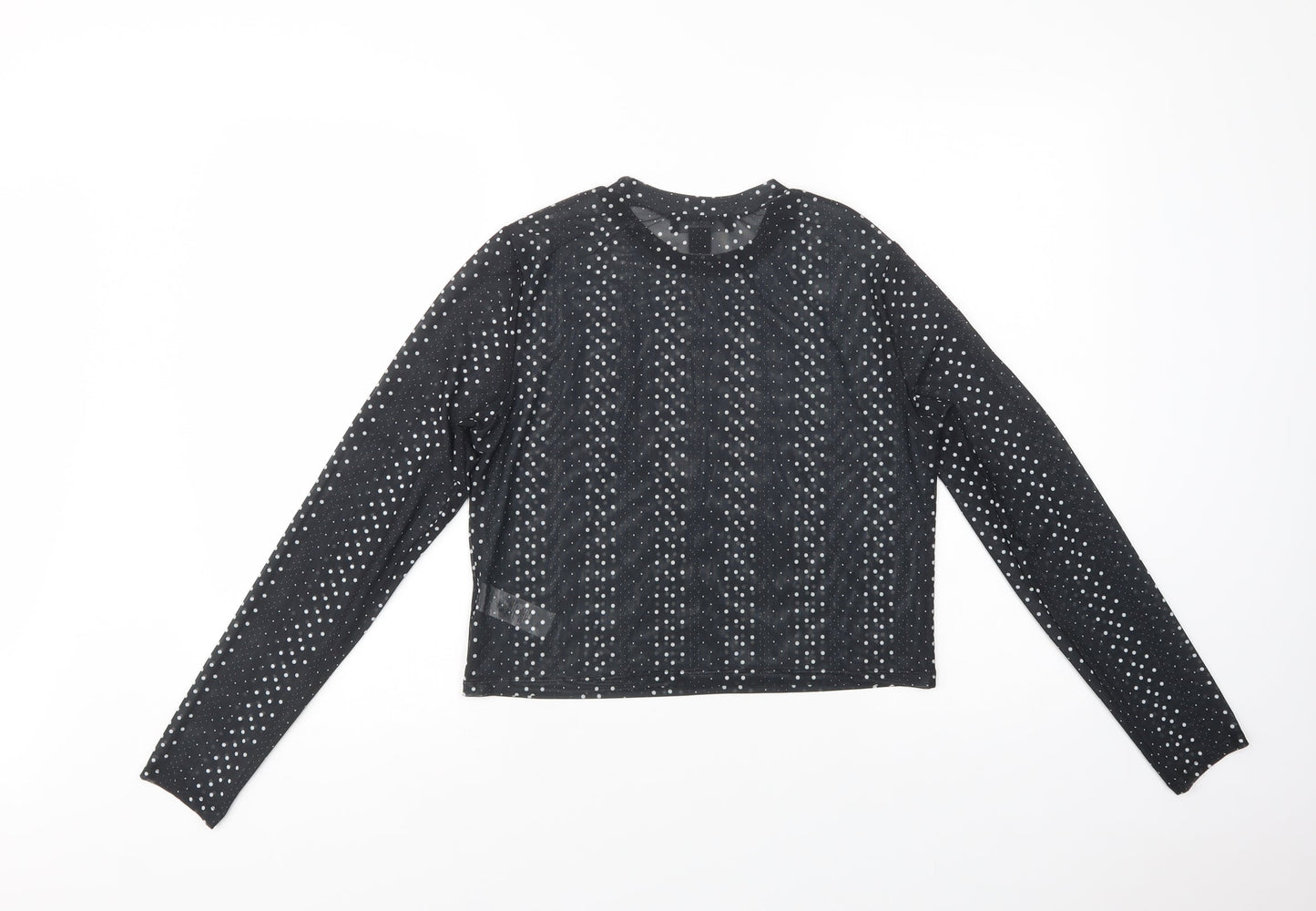 Primark Womens Black Polka Dot Polyester Basic Blouse Size L Crew Neck