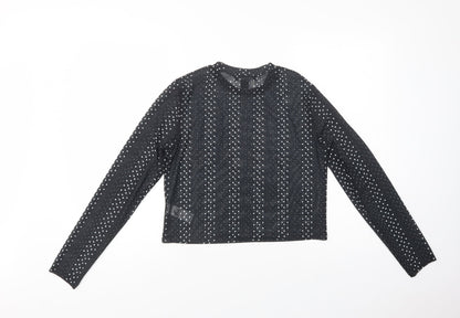 Primark Womens Black Polka Dot Polyester Basic Blouse Size L Crew Neck