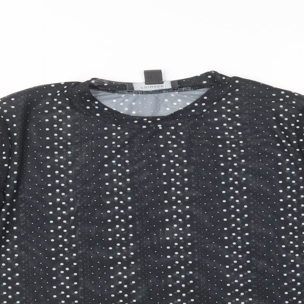 Primark Womens Black Polka Dot Polyester Basic Blouse Size L Crew Neck