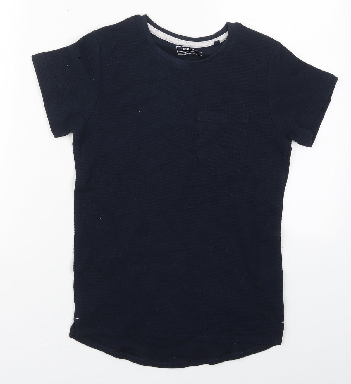 Additional front view of Next boys’ blue cotton basic t-shirt, size 8, years crew neck pullover