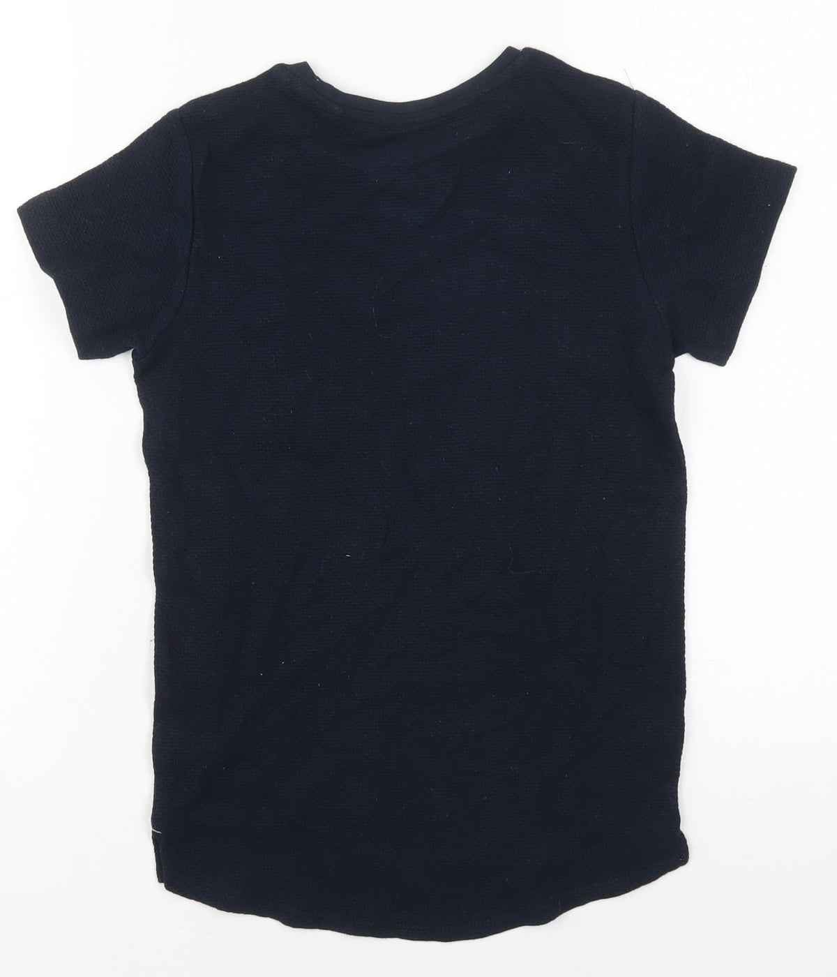 Back view of Next boys’ blue cotton basic t-shirt, size 8, years crew neck pullover