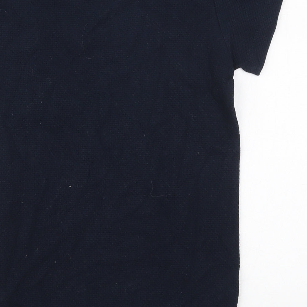 Brand and care label for Next boys’ blue cotton basic t-shirt, size 8, years crew neck pullover