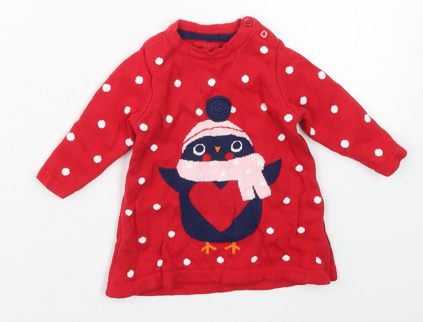 Early Days Girls Red Polka Dot Cotton Pullover Jumper Size 0-3 Months  Pullover - Penguin