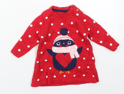 Early Days Girls Red Polka Dot Cotton Pullover Jumper Size 0-3 Months  Pullover - Penguin