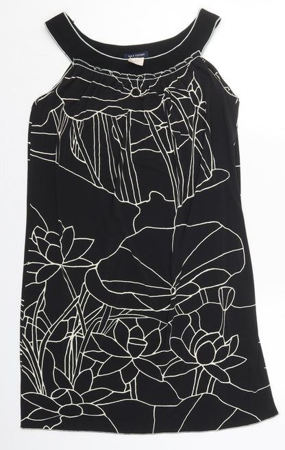 Max Edition Womens Black Floral Polyester Tank Dress  Size S  Boat Neck Pullover