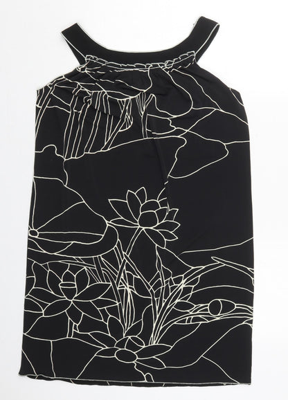 Max Edition Womens Black Floral Polyester Tank Dress  Size S  Boat Neck Pullover