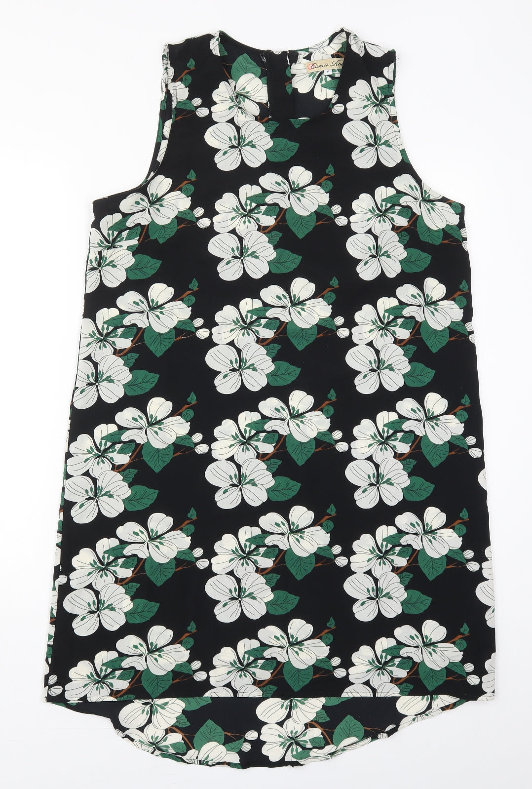 Cameo Rose Womens Black Floral Polyester Tank Dress  Size 14  Round Neck Zip - Green