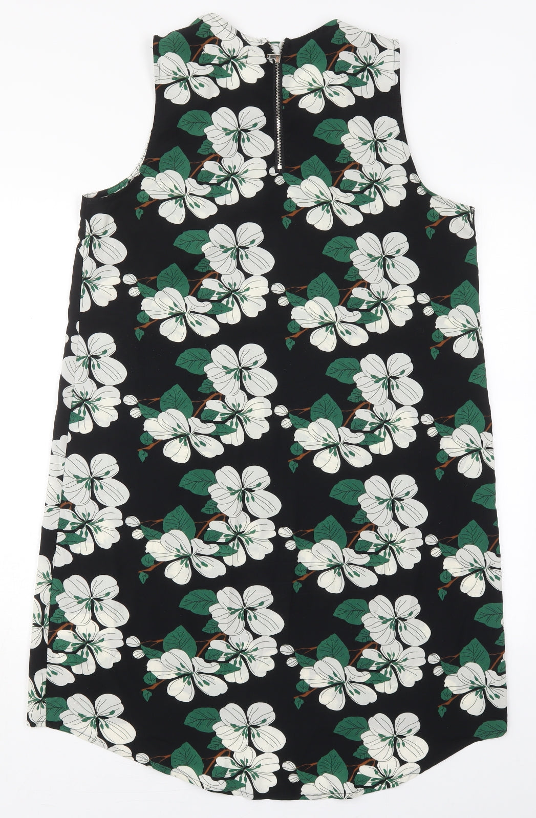 Cameo Rose Womens Black Floral Polyester Tank Dress  Size 14  Round Neck Zip - Green