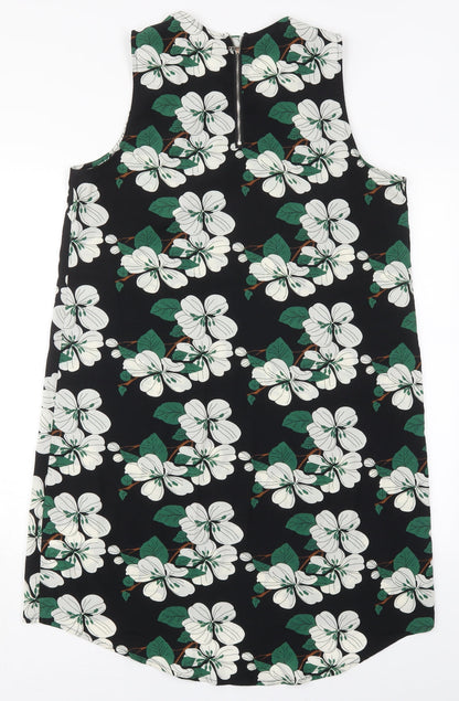 Cameo Rose Womens Black Floral Polyester Tank Dress  Size 14  Round Neck Zip - Green