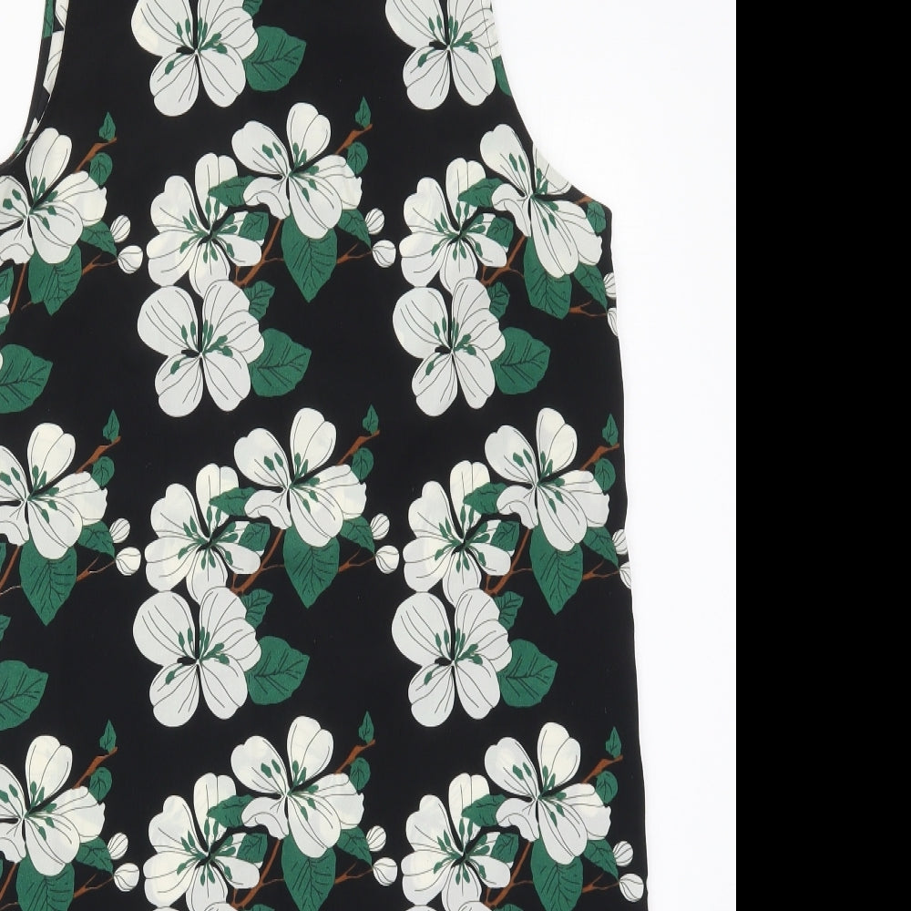 Cameo Rose Womens Black Floral Polyester Tank Dress  Size 14  Round Neck Zip - Green