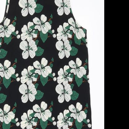 Cameo Rose Womens Black Floral Polyester Tank Dress  Size 14  Round Neck Zip - Green