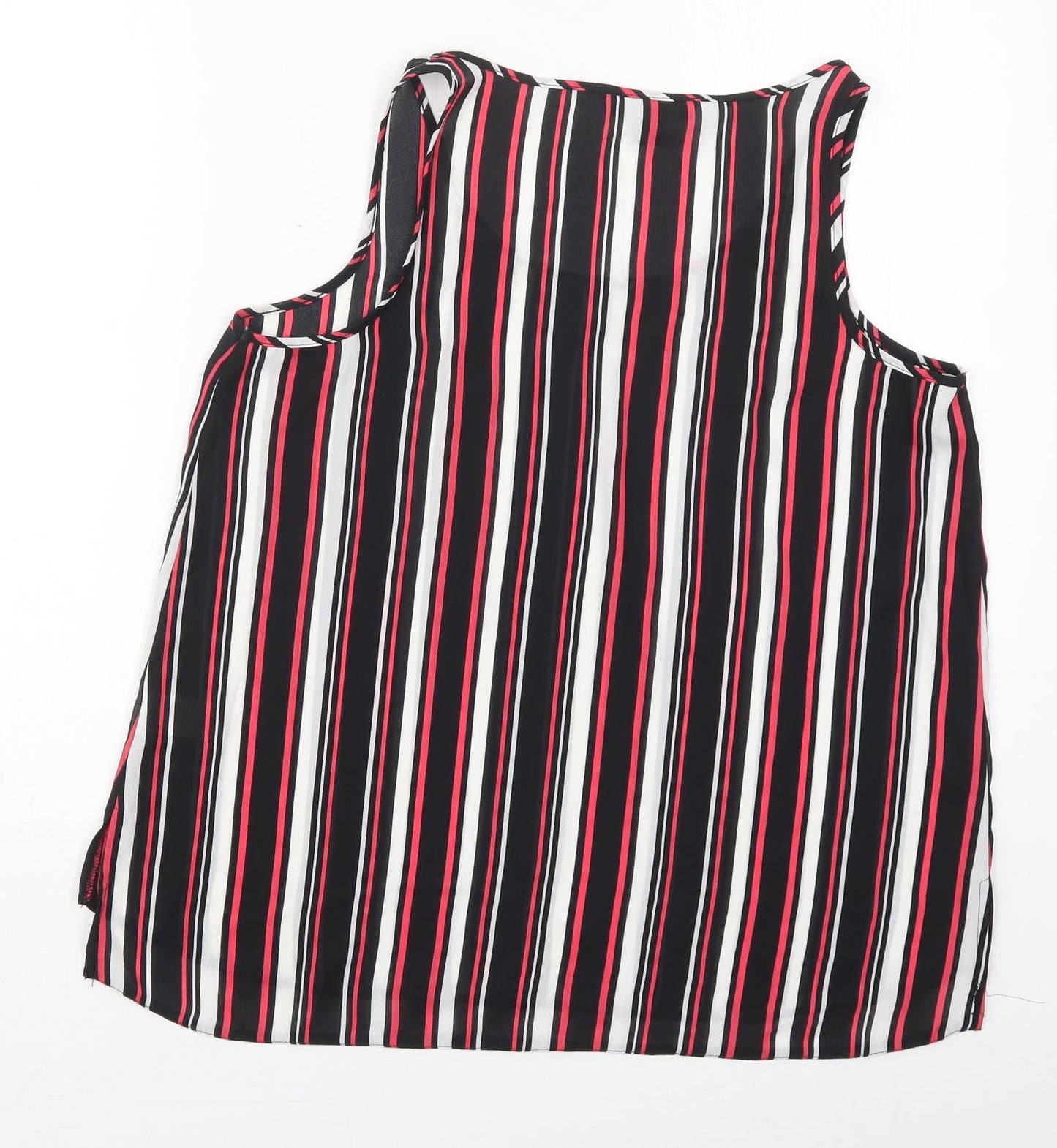 Primark Womens Black Striped Polyester Basic Tank Size 14 Round Neck - Pink