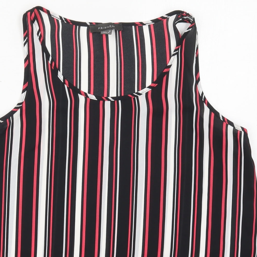 Primark Womens Black Striped Polyester Basic Tank Size 14 Round Neck - Pink