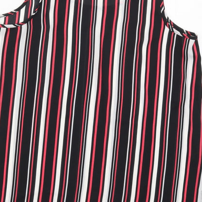 Primark Womens Black Striped Polyester Basic Tank Size 14 Round Neck - Pink