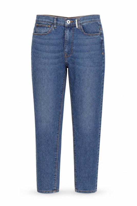 Front view of Collusion women’s blue cotton skinny jeans, size UK 26, in, 32-inch leg regular button