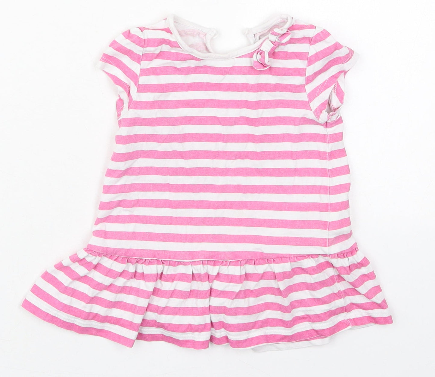 Matalan Girls Pink Striped Cotton Skater Dress  Size 9-12 Months  Crew Neck Pullover