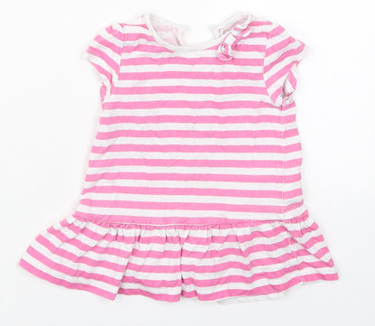 Matalan Girls Pink Striped Cotton Skater Dress  Size 9-12 Months  Crew Neck Pullover