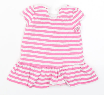 Matalan Girls Pink Striped Cotton Skater Dress  Size 9-12 Months  Crew Neck Pullover