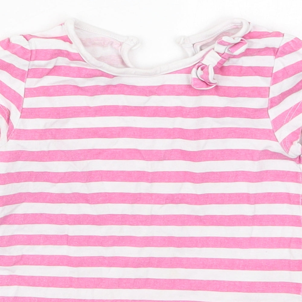 Matalan Girls Pink Striped Cotton Skater Dress  Size 9-12 Months  Crew Neck Pullover