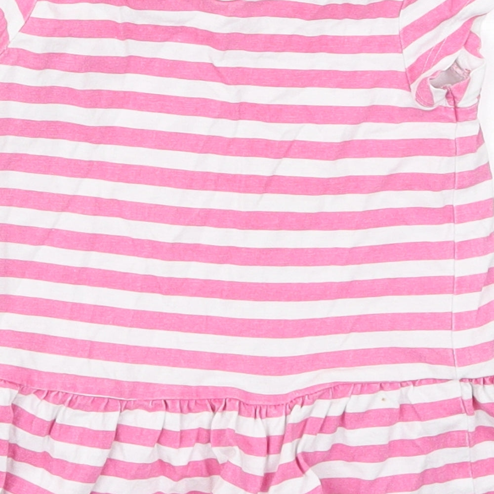 Matalan Girls Pink Striped Cotton Skater Dress  Size 9-12 Months  Crew Neck Pullover