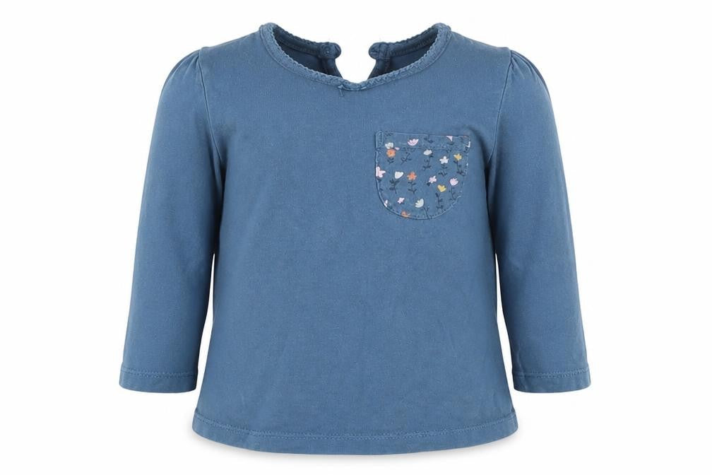 Front view of George girls’ blue cotton basic t-shirt, size 9-12, months crew neck pullover