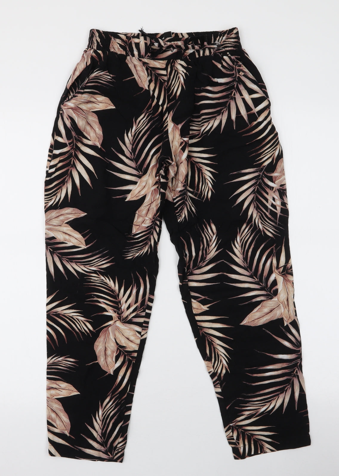 New Look Womens Black Floral Viscose Trousers  Size 8 L24 in Regular Drawstring