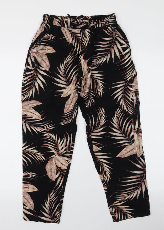 New Look Womens Black Floral Viscose Trousers  Size 8 L24 in Regular Drawstring