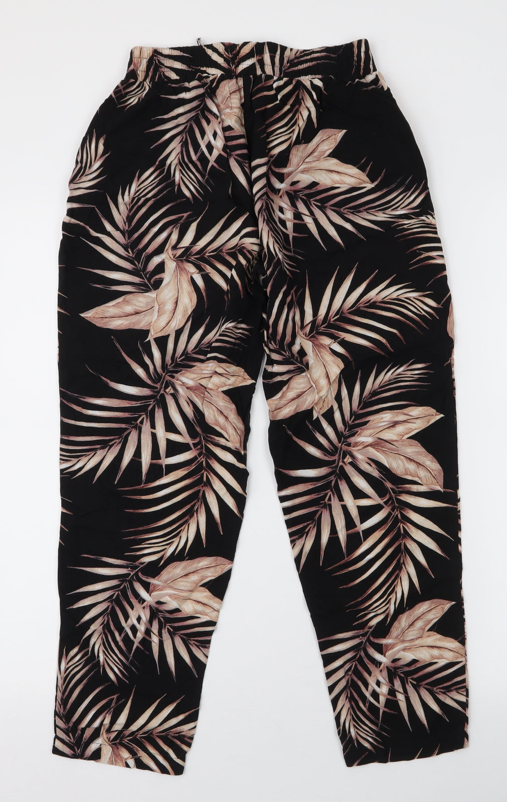 New Look Womens Black Floral Viscose Trousers  Size 8 L24 in Regular Drawstring