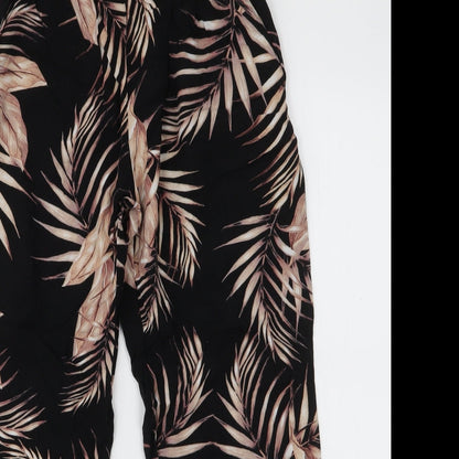 New Look Womens Black Floral Viscose Trousers  Size 8 L24 in Regular Drawstring