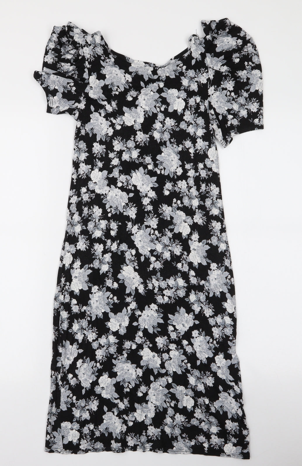 Dorothy Perkins Womens Black Floral Viscose A-Line  Size 8  Round Neck Pullover