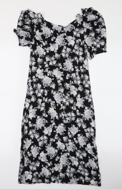 Dorothy Perkins Womens Black Floral Viscose A-Line  Size 8  Round Neck Pullover