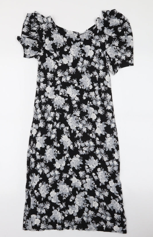 Dorothy Perkins Womens Black Floral Viscose A-Line  Size 8  Round Neck Pullover