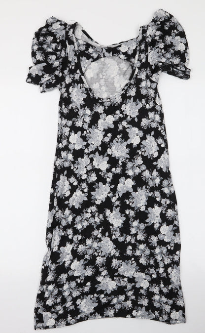 Dorothy Perkins Womens Black Floral Viscose A-Line  Size 8  Round Neck Pullover
